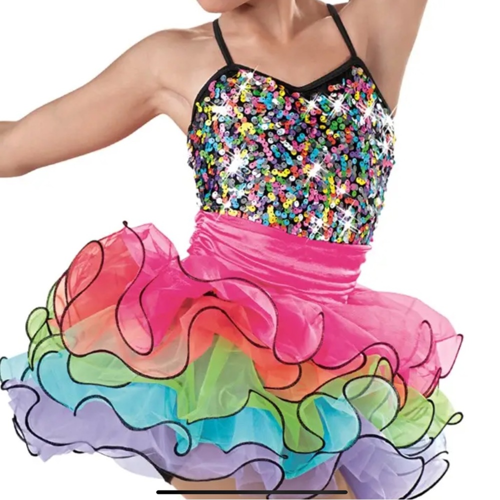Weissman Colorful Rainbow Sequin & Tulle Tutu Dance Costume - Large Child